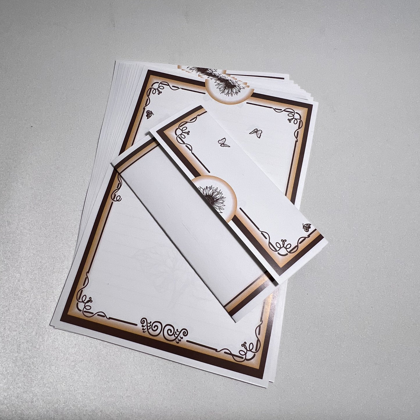 Included in your bundle - 10 sheets of our uniquely designed inserts are made specially to create an envelope on one side and writing space on the other