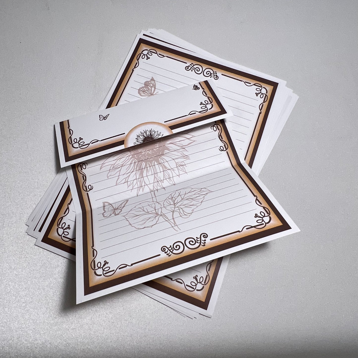 10 sheets of our uniquely designed inserts are made specially to create an envelope on one side and writing space on the other